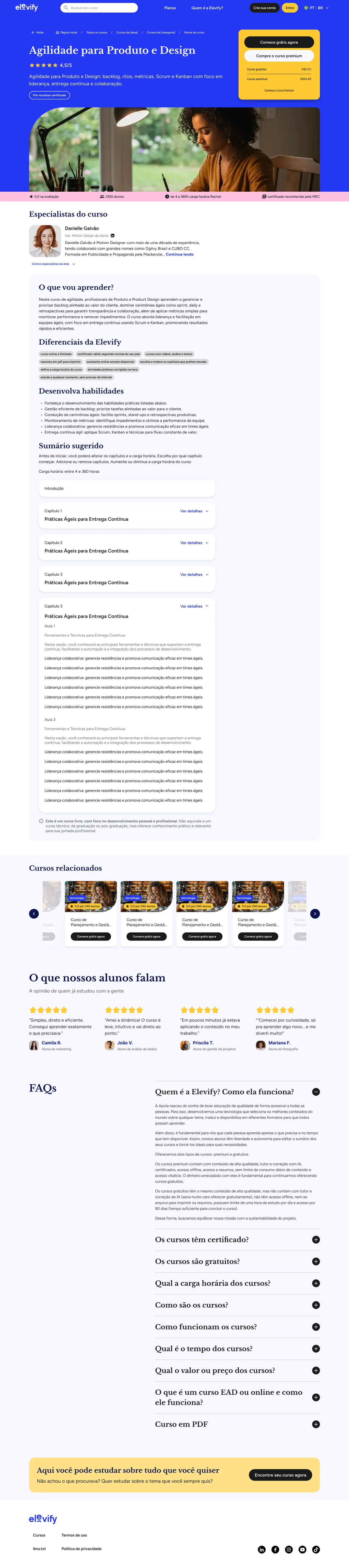 Página de curso original da Elevify, versão desktop
