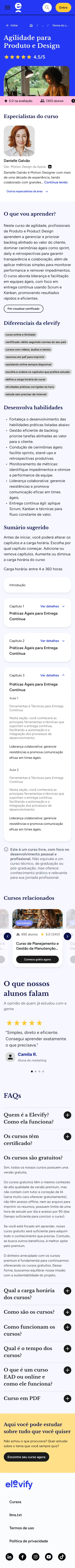Página de curso original da Elevify, versão mobile